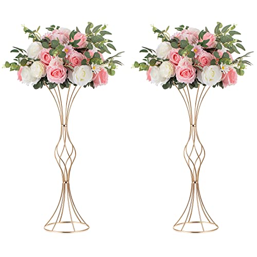 NUPTIO Centros de Mesa para Bodas Oro: 2 Piezas 66cm Alto Trompeta Florero de Metal Arreglos Florales para Bodas Aniversario Cumpleaños Fiesta Evento Pasillo Casa Recepción Decoraciones