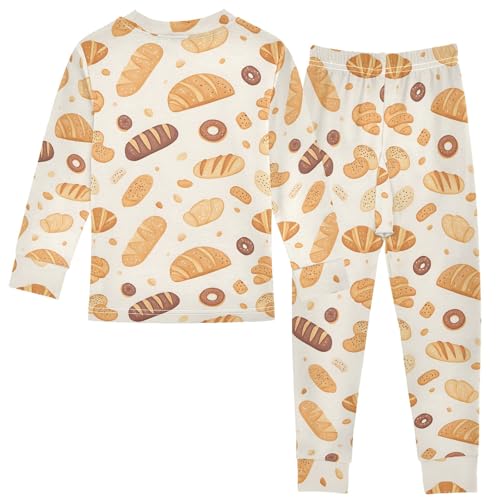 Cute Bread Pattern Cute Pajama Sets Long Sleeve Top and Pants, Snug Fit Sleepwear for Night Wears2