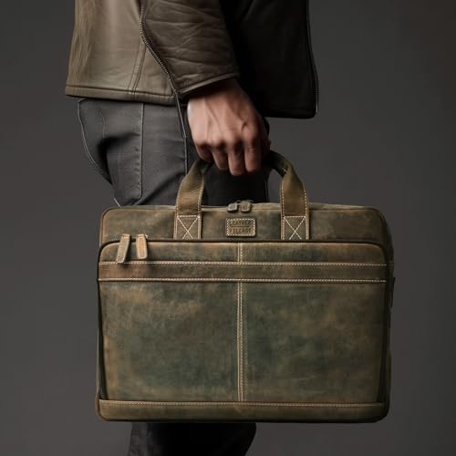 LEATHER VILLAGE 16\" Leather Laptop Messenger Briefcase Bag for Men-Leather Satchel for Travel and Office Shoulder Bag- Rustic Brown