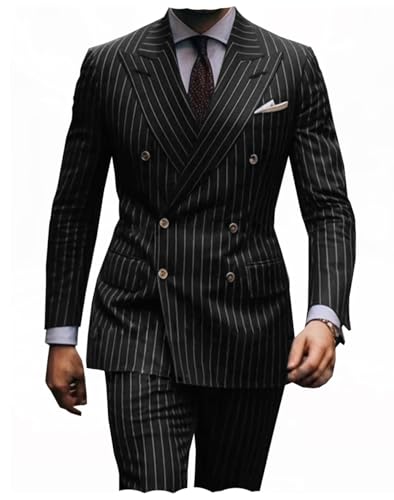 ORBITRAY Striped Mens Suits Double Breasted for Wedding Groom 2-Pieces Tuxedos Best Man Blazer Pants