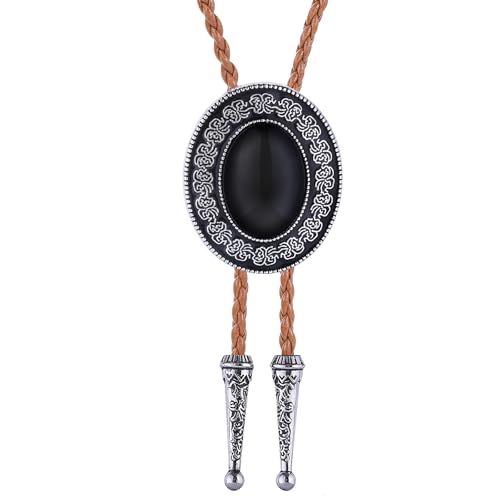 Image of Btilasif Bolo Tie Black for Men Cowboy, Triangle Turquoise Western Bolo Necklace Leather Necktie Costume Accessories