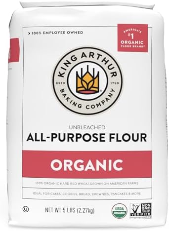 King Arthur, 100% Organic All-Purpose Unbleached Flour, Non-GMO Project Verified, No Preservatives, 5 Pounds (Pack of 6)