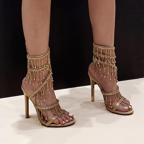 Women's Rhinestone Stiletto Heel Sandals Jewel Spiral Ankle Wrap Open Toe High Heels Summer Sandals4