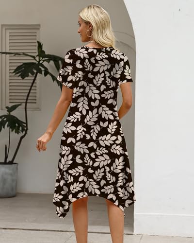 Image of COSSEN Women's 2026 Summer Midi Dress Crew Neck Short Sleeve Casual Tshirt Flowy Loose Sundress with Pockets