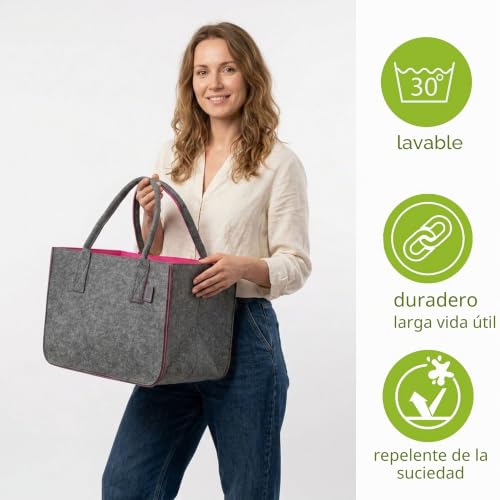 Miniatura 3 de Leviatan Bolsa De Fieltro Grande 30 Litros Multifuncional Xxl Cesta Plegable De Leña De Ropa De Juguetes Frambuesa