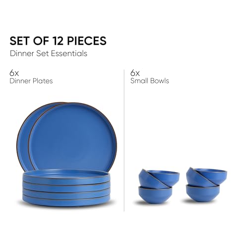 Image of Shay Modern Japandi Blue Ceramic Dinner Set, 12 Pcs, | Crockery Set for Gifting & Dining| Ceramic Dinner Set | Matte Finish (Japandi Dinner Set - Blue, 12 Piece)