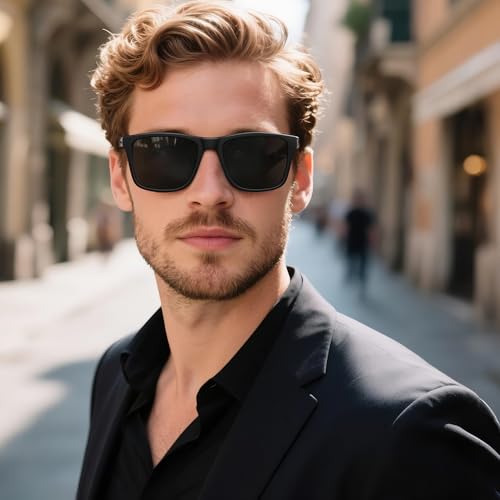 Gesruny Sonnenbrille Herren polarisiert sunglasses men UV400 Blend Schutz Rechteckig Ultraleicht Sonnenbrillen Klassisch Retro Unisex Outdoor sport brille Fahren Golf Angeln Reise,Schwarz