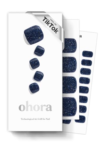 ohora Semi Cured Gel Pedi Strips (P Starry Night) - Red Solid Works with Any UV/LED Nail Lamps Salon-Quality Long Lasting Easy to Apply & Remove - Includes 2 Prep Pads Nail File & Wooden Stick