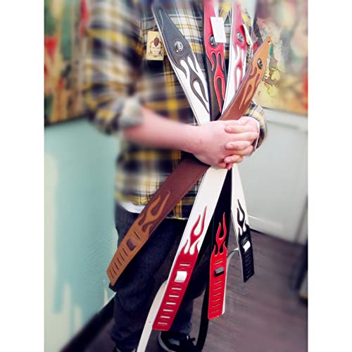 Yueko Personality Leather Red Flame Series Guitar Strap Strap For Guitar Bass Guitar Accessories (A5-Black Flame) #TOP2