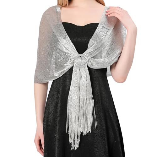 Sparkling Silver Shawls and Wraps with Buckle Shawls and Wraps for Evening Dresses Womens Shawl and Wrap Dressy Shawl and Wrap for Evening Dresses Party Wedding Bride Bridesmaid