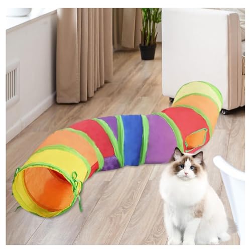 Túnel Colorido para Gatos Brinquedo Interativo 6 Cores com Aberturas Laterais