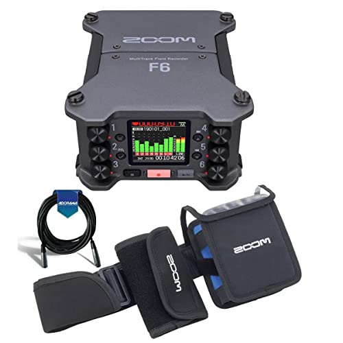 Zoom F6 Multi-Track Field Recorder - Bundle Pcf-6 Protective Case For F6, 20' Heavy Duty 7Mm Rubber Xlr Microphone Cable #TOP15