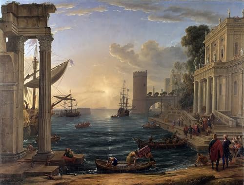 Cuadro lienzo salón Claude Lorrain Puerto marítimo pintura clásica de 60x90cm