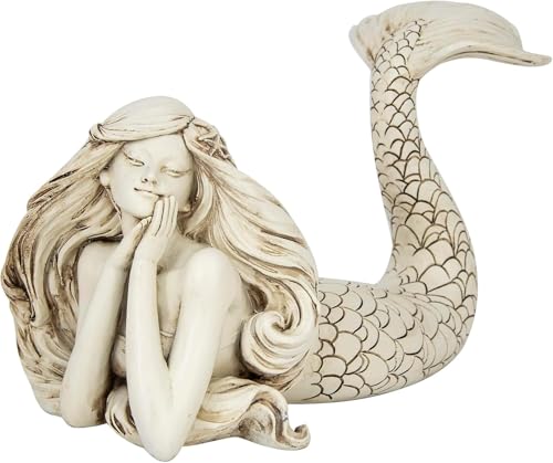 Decoronix Distressed Mermaid Figurine Statue 10x7 Inches Coastal Beach Decor for Bathroom Shelf and Living Room Vintage Laying Figurines Home Decor Mermaid Core Gift and Art