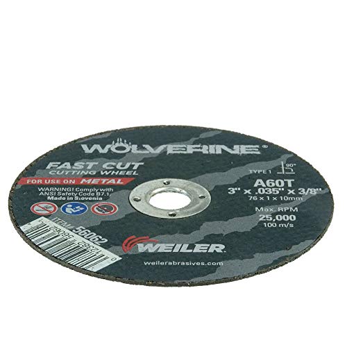 Image of Weiler 56062 3-Inch Cutting Wheel, Wolverine AO Steel /Metal Fast Cut, Value Cutting, 0.035 inch A60T Type 1 3 /8 inch Arbor (Pack of 100)