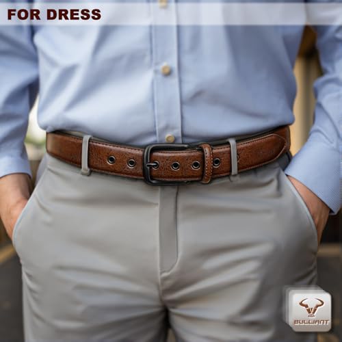 Image of BULLIANT Men Belt 2Pack-Leather Belt 7Holes Comfortable For Men's Dress Casual Jeans 1 3 /8 inch