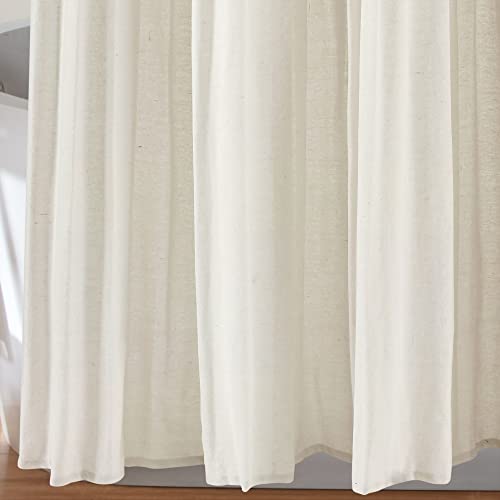 Image of Lush Decor Linen Button Farmhouse Shower Curtain Pleated Two Tone Design for Bathroom, 72 inch x 72 inch, Yellow & Off-White - DISCONTINUED