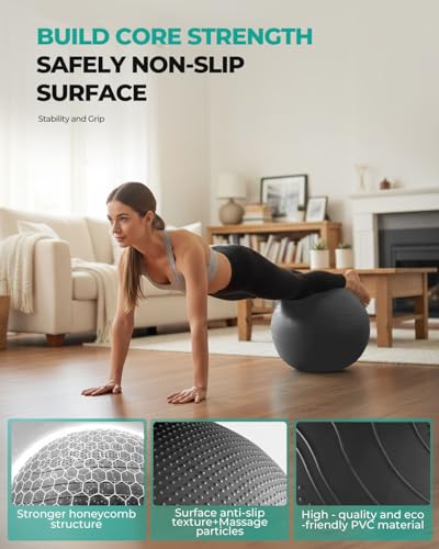Image of Gruper Yoga Ball, Extra Thick Exercise Ball for Workout Pregnancy Stability - 4 Sizes Anti Burst Balance Ball for Yoga, Pilates, Fitness, Birthing, Physical Therapy - Includes Pump