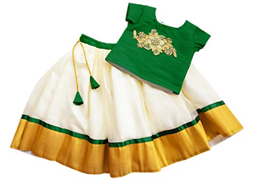 Image of Stanwells Kids Onam Dress for Baby Girls Cotton Silk Pattu Pavadai Lehenga Choli Set Traditional South Indian Ethnic Wear 6 Months-7 Yeasrs