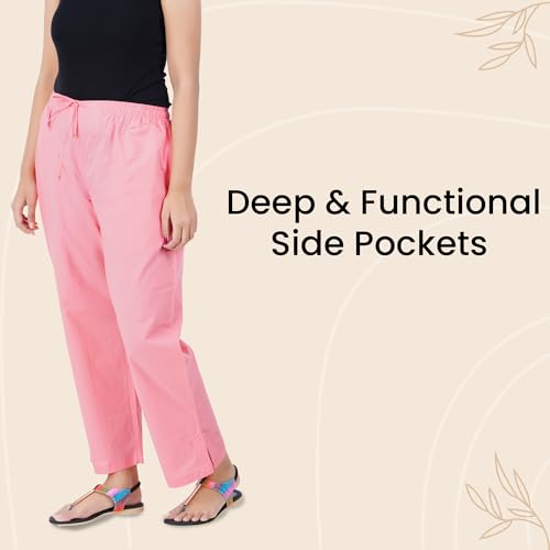 Image of Happy Bunny Parallel Pants for Women 100% Cotton Ankle Length Trousers Regular Fit with Elastic Drawstring Stylish & Pockets Casual Formal Wear for Office & Home