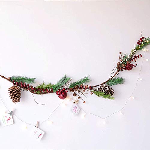 FLXHSA Weihnachtskranz, Simulation Beeren-Rattan-Girlande, natürlicher Tannenzapfen, handgefertigter Kranz, Weihnachts-Tür- und Fensterdekoration, Girlande, Familie, Hotel, Urlaub, Party-Dekoration,