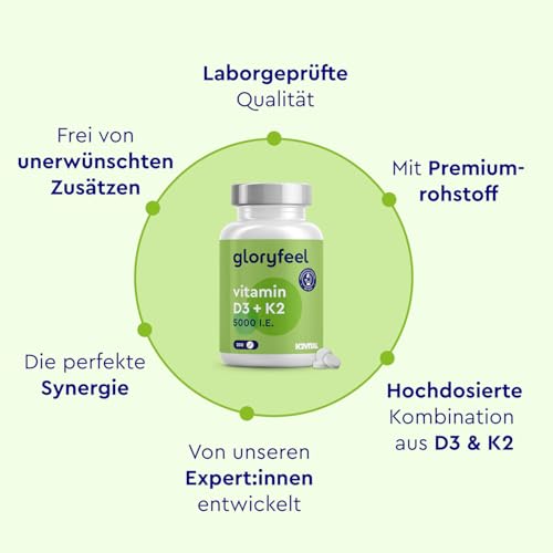 Vitamin D3 K2 5000 IE (2+ Jahre) - Premium: K2VITAL® 99,7+% All-Trans - 200µg Vitamin K2 MK7 Hochdosiert - 1 Tablette/5 Tage - Laborgeprüft, ohne Zusätze in Deutschland hergestellt