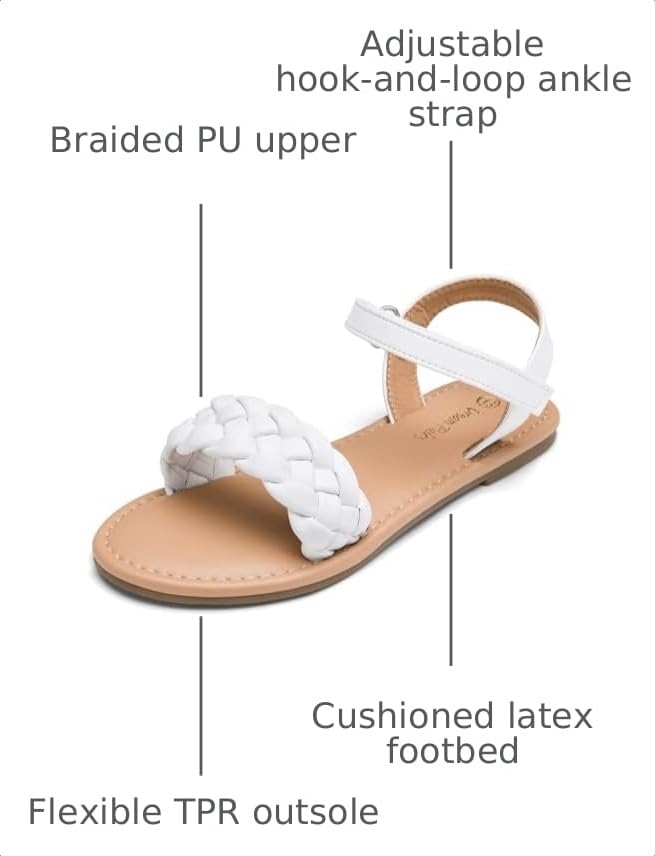 Image of DREAM PAIRS Girls Sandals Classic Open Toe Braided Flat Sandals Summer Dress Shoes