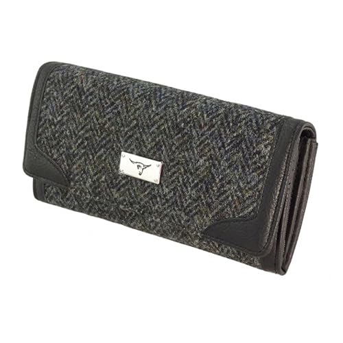 Image of Glen Appin Harris Tweed 'Bute' Tartan Long Purse (Charcoal Herringbone)