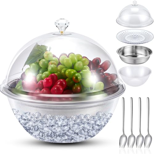 Yiyiring Iced Salad Bowl Large Chilled Serving Bowl 4 Tier Cold Serving Tray Dishes with Lids Veggie Platter with 4 Spoons for Party Buffet to Keep Fruit Food Potato Pasta Cold(30 cm)