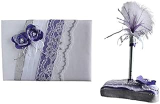 Purple and white wedding guestbook with pen holder set, Satin guestbook, Purple and silver guestbook and pen set, Guestbook english version, Livre d'or mariage, Livre d'or mauve, Livre d'invités, Livre de signatures