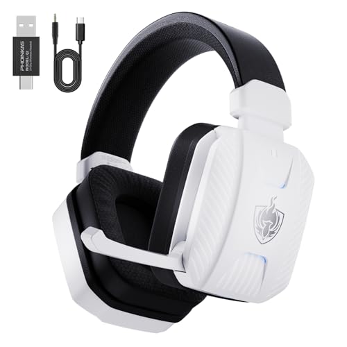 ゲーミングヘッドセット 有線 無線両用 低遅延 USB 2.4GHz Bluetooth 5.3 有線3WAY接続 ゲーミングヘッドホン 着脱式ノイズキャンセルマイク 45時間連続再生 重低音強化ヘッドセット pc ps5 ps4 スマホxboxone switch 対応ワイヤレスヘッドフォン 白