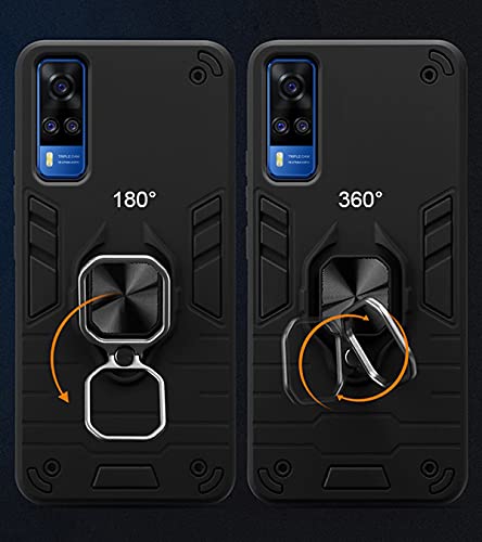 Image of Pikkme D5 Tough Armor Bumper Back Cover Case for Vivo Y51 |Ring Holder & Kickstand in-Built (Black)