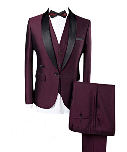 Costume 3 pièces homme slim fit veston un bouton gilet habillé mariage et smoking