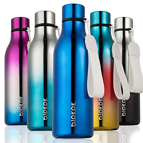 Image of BJPKPK Insulated Water Bottles, 18 oz Stainless Steel Metal Water Bottle with Strap, BPA Free Leak Proof Jugs, Mugs, Flasks, Reusable Thermal Flasks for Sports & Travel, Shining Blue
