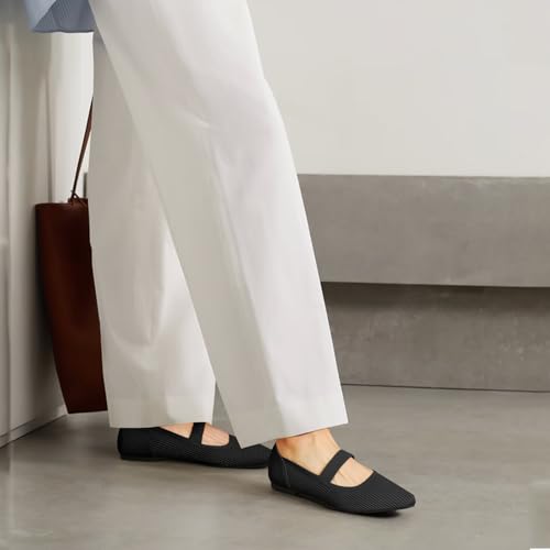 Tingrise Women'S Flats Shoes Pointed Toe Knit Washable Ballet Comfortable Dressy Mary Jane Flat Black Us7.5 thumb #5