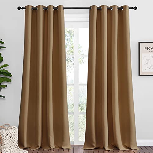 NICETOWN Sleek Blackout Curtains 90 inches Length for Windows, Noise Reducing and Block Draft Panels for Door Doorway Laundry Office Luxury Decor Theme (2 Panels, Gold Brown, W55 x L90 -Inch