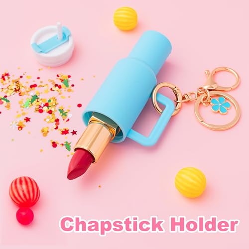Image of 4pcs Mini Tumbler Keychain for Stanley Cup Chapstick Lip Balm, Pill Holder Key Chain Charms for Women Purse Handbag