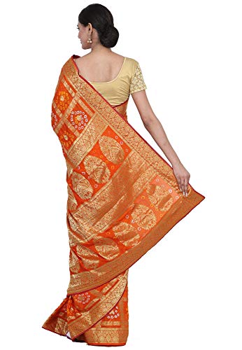 Pink Beauty orange banarasi silk saree in art silk – image 3