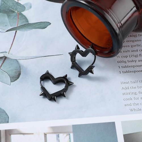 Heart Earrings Black Spike Earrings, Hoop Spike Heart Earrings Stainless Steel Gothic Earring Punk Grunge Emo Y2k Earring Christmas Jewelry Gift for Women Men2
