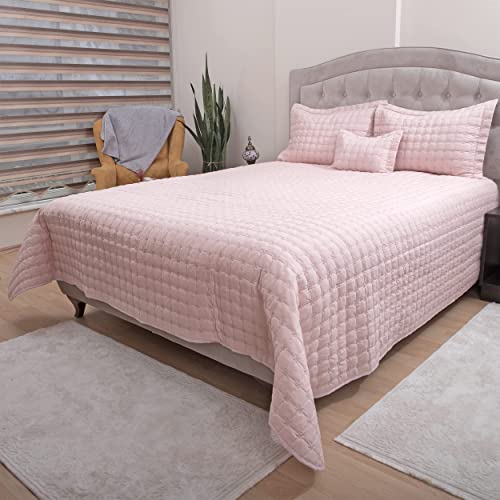 4-in-1 XXL STERN Micro Stoff Gestepptes Tagesdecken-Set | Übergröße Doppelbett Tagesdecke (260x260)cm x 1 | Kissenbezug (60x80)cm x 2 | Dekokissenbezug (35x50)cm x 1 | Hergestellt in der Türkei