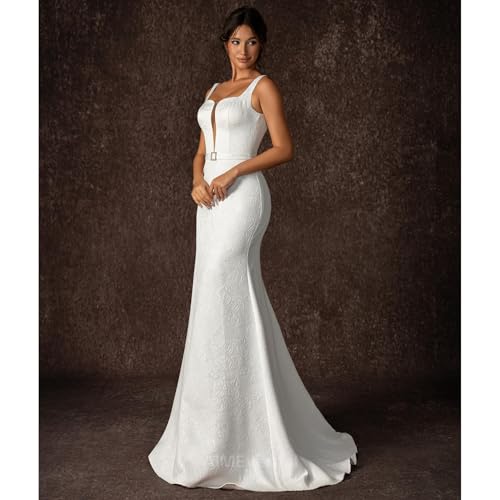 Image of Wedding Dress Elegant Royal Style for Women,Bridal Jacquard Dress for Summer Beach Garden Wedding,Simple Series Lightweight Wedding Gown,Length: 70'',Suitable for Chest:33.07'' Waist:27.56''
