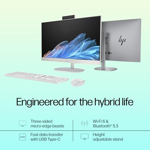Image of HP All-in-One, Intel Core Ultra 5 125U (16GB DDR5,1TB SSD) IPS, 300 nits, Anti-Glare, 27inch(68.6cm) FHD, Win11, M365, Office24, Shell White, 6.72kg, FHD IR tilt Camera w /Privacy shuttter, 27-cr1027in