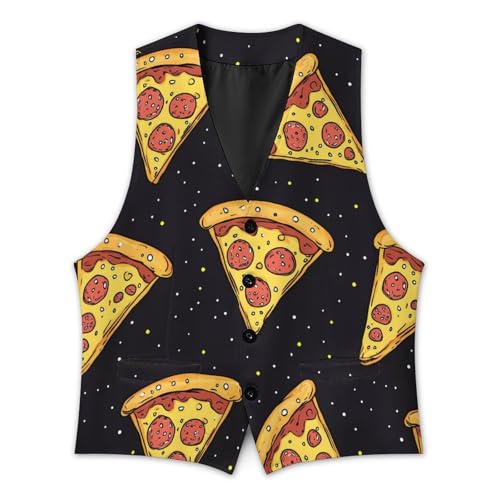 Pizza Food Print Mens Slim Fit Suit Vest Dress Waistcoat Casual Business Vest3