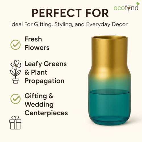 Image of ecofynd Glass Vase for Flowers Plants, Modern Decorative Vase for Home Decor Center Table, Bedroom, Living Room, Office Decoration, Wedding or Gifts, Luster Glass Vase, (GVASE012, Sky Blue)
