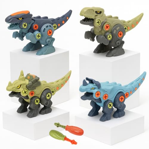Image of Storio Dinosaur Toys Pack of 4 - Tyrannosaurus Rex, Velociraptor & More with 2 Screwdrivers | STEM Building Toys for Kids | Educational Dinosaur Toy for Boys & Girls Ages 3-8 Years