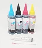 Refill Ink Kit (4x4oz Dye Ink + 4 Syringes) for Epson 69 T0691-T0694 refillable cartridge and Epson Printer stylus NX100 NX105 NX115 NX200 NX215 NX300 NX400 NX415 NX510 NX515 Workforce 30 40 310 500 600 610 1100 C120 CX5000 CX6000 CX7000F CX7450 CX7400 CX8400 CX9400F CX9475