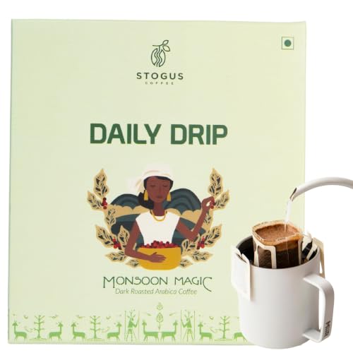 Image of STOGUS Coffee | Monsoon Magic | Pour Over Drip Bags | 100% Arabica Beans | Pack of 5 (11g x 5) | Dark Roast | Dark Chocolate, Toasted Hazelnut, Cinnamon