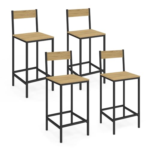 IDMarket - Lot de 4 tabourets de Bar Detroit avec Dossier Chaise de Cuisine Design Industriel
