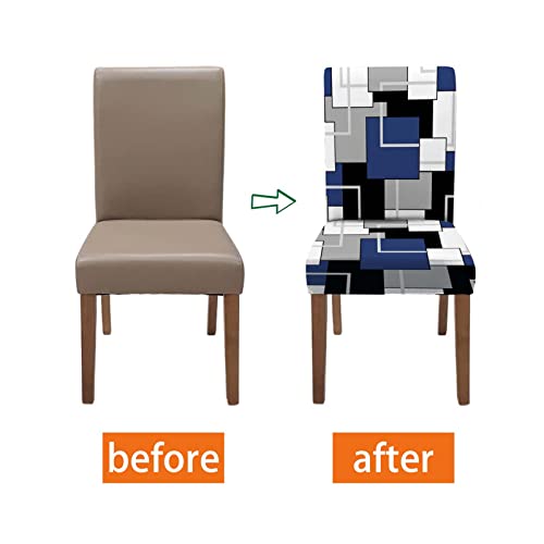 Mcalk Geometric Navy Blue Chair Covers Set Of 4 And Table Runner,Stretch Navy Blue Chair Slipcovers For Kitchen,Washable Removable Chair Protector Modern Chair Covers For Dining Room #TOP3