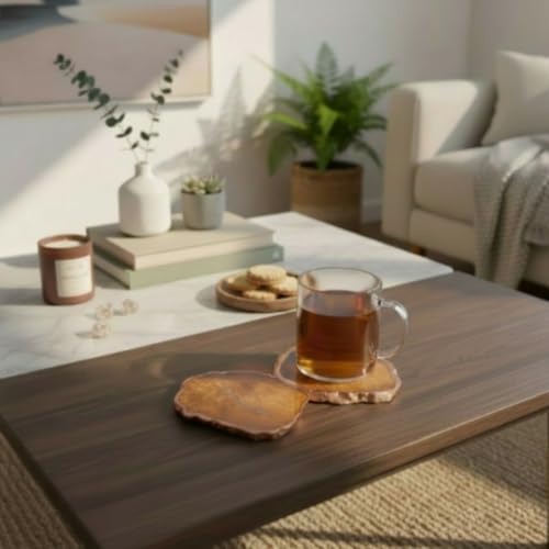 Image of Natural Agate Stone Tea Coasters Set | Premium Stone Coasters for Tea, Coffee & Glass | Heat Resistant Coasters for Dining Table, Office Desk & Home Decor | Pack of 2 | Color -Brown